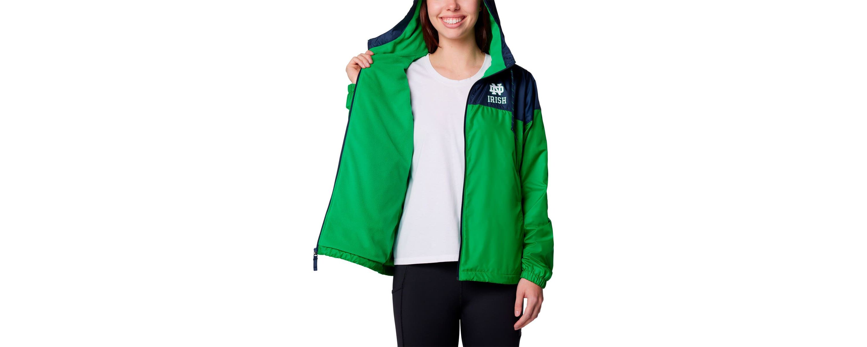 NCAA Navy/Green Notre Dame Fighting Irish Flash Forward Full-Zip Hoodie Windbreaker Jacket