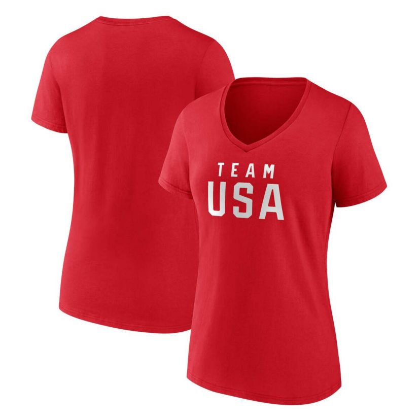 Olympics Fanatics Team USA Wordmark V-Neck T-Shirt