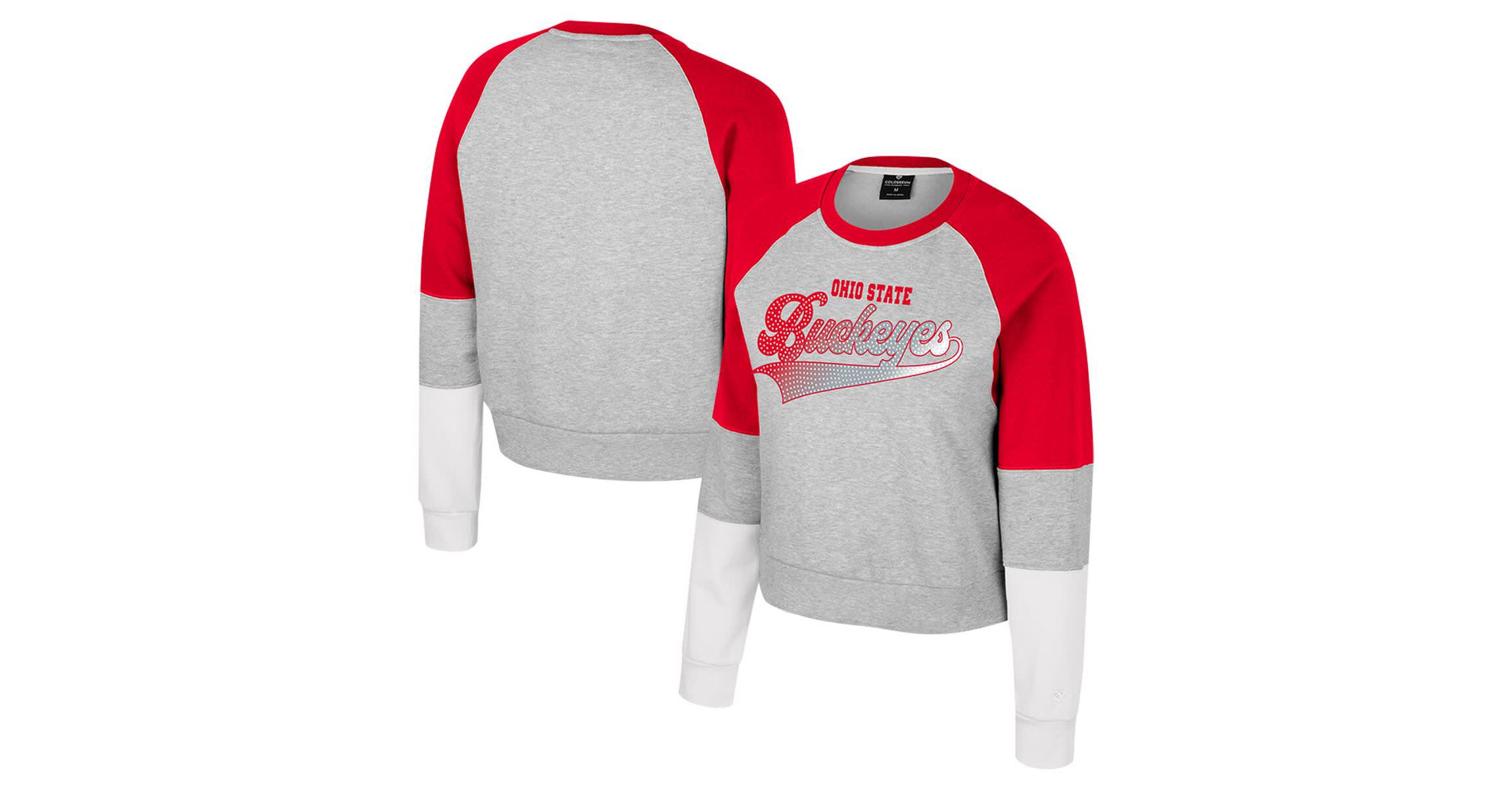 NCAA Ohio State Buckeyes Katinka Rhinestone Scoop Neck Pullover Sweatshirt