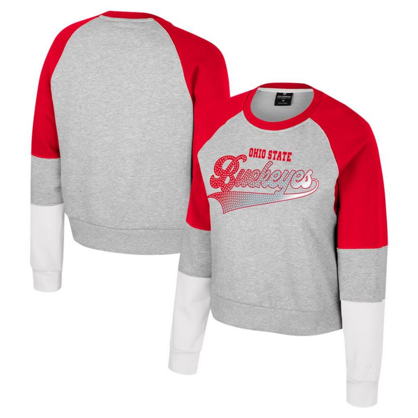 NCAA Ohio State Buckeyes Katinka Rhinestone Scoop Neck Pullover Sweatshirt