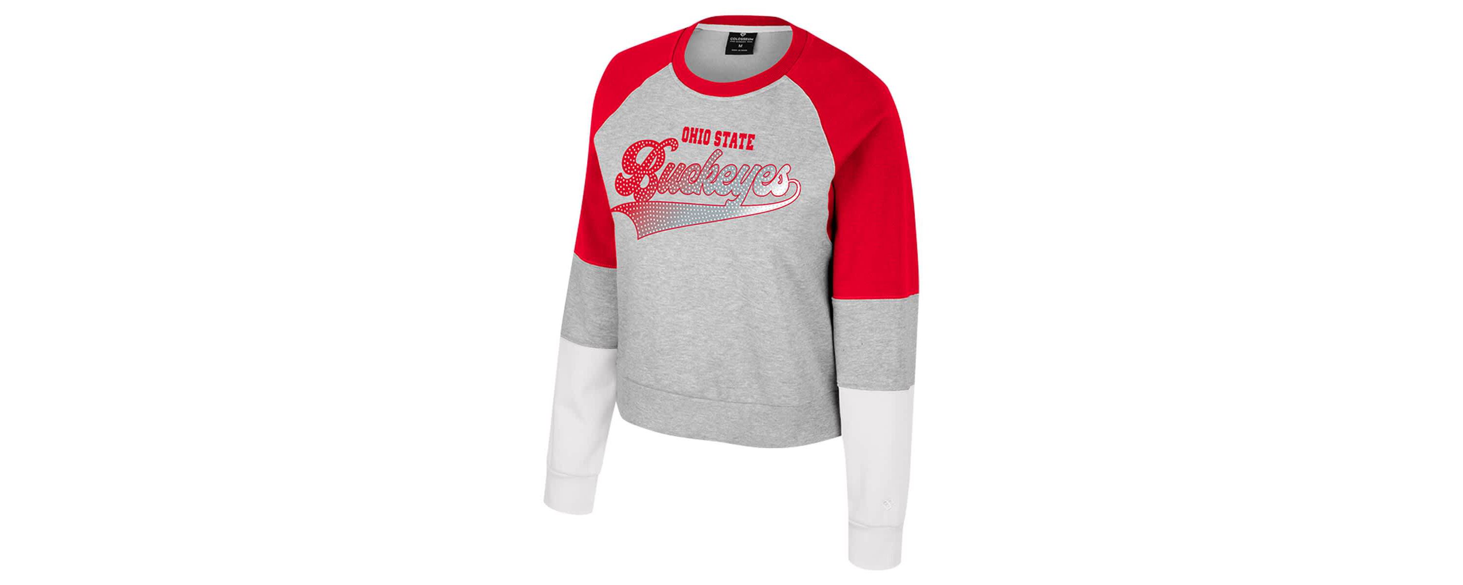 NCAA Ohio State Buckeyes Katinka Rhinestone Scoop Neck Pullover Sweatshirt