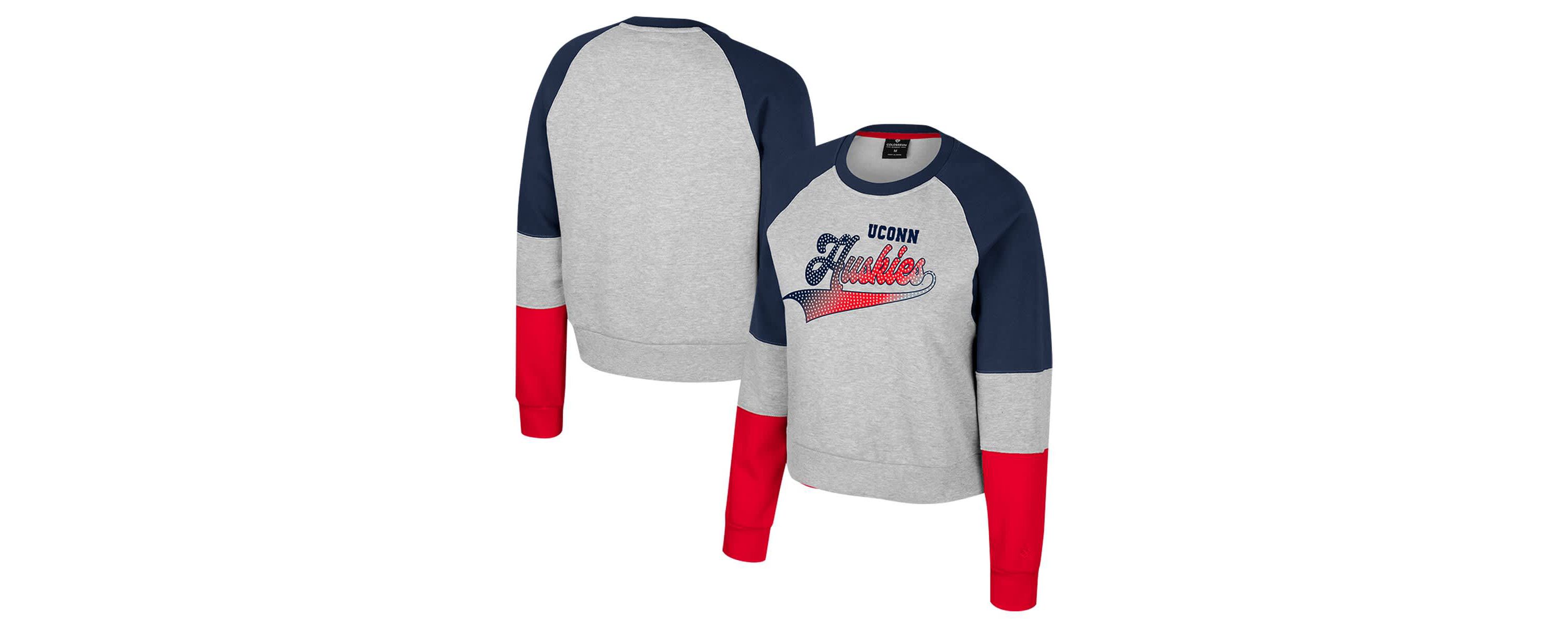 Connecticut Huskies NCAA UConn Huskies Katinka Rhinestone Scoop Neck Pullover Sweatshirt