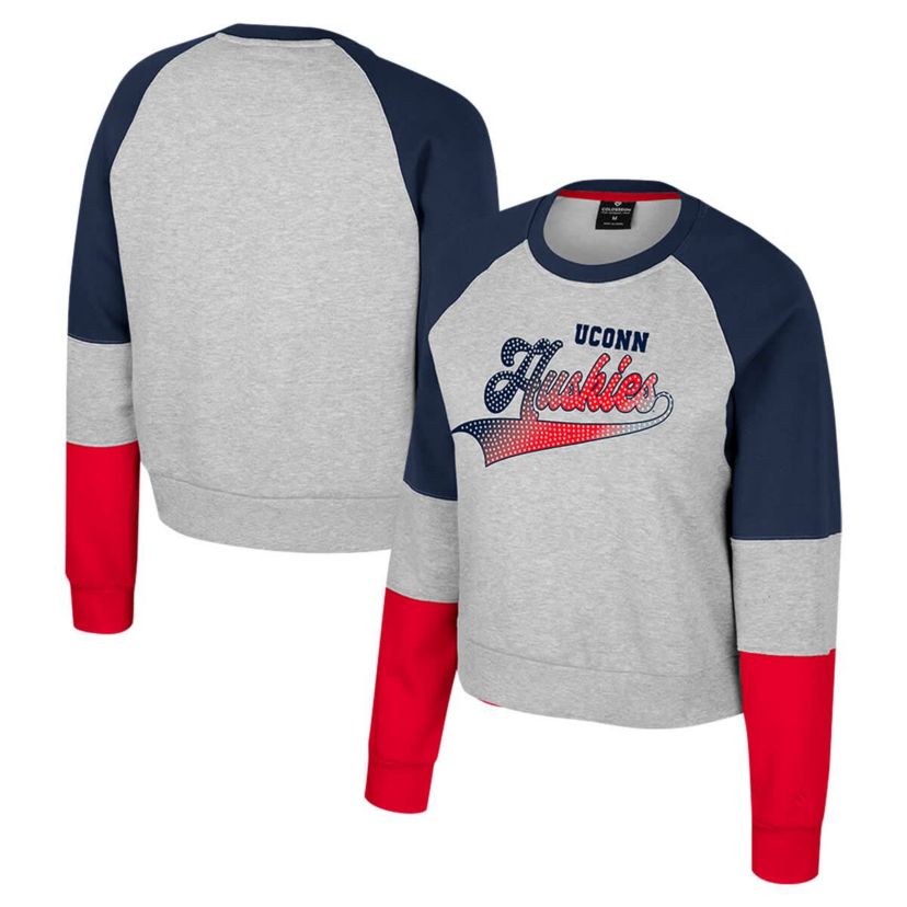 Connecticut Huskies NCAA UConn Huskies Katinka Rhinestone Scoop Neck Pullover Sweatshirt