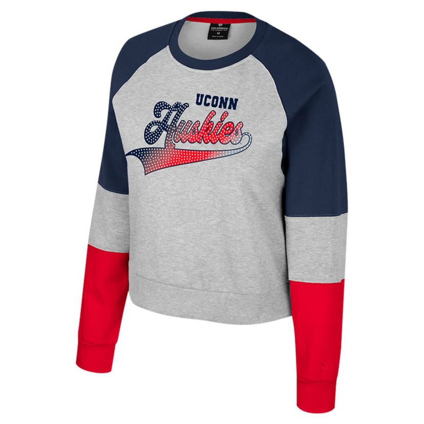 Connecticut Huskies NCAA UConn Huskies Katinka Rhinestone Scoop Neck Pullover Sweatshirt