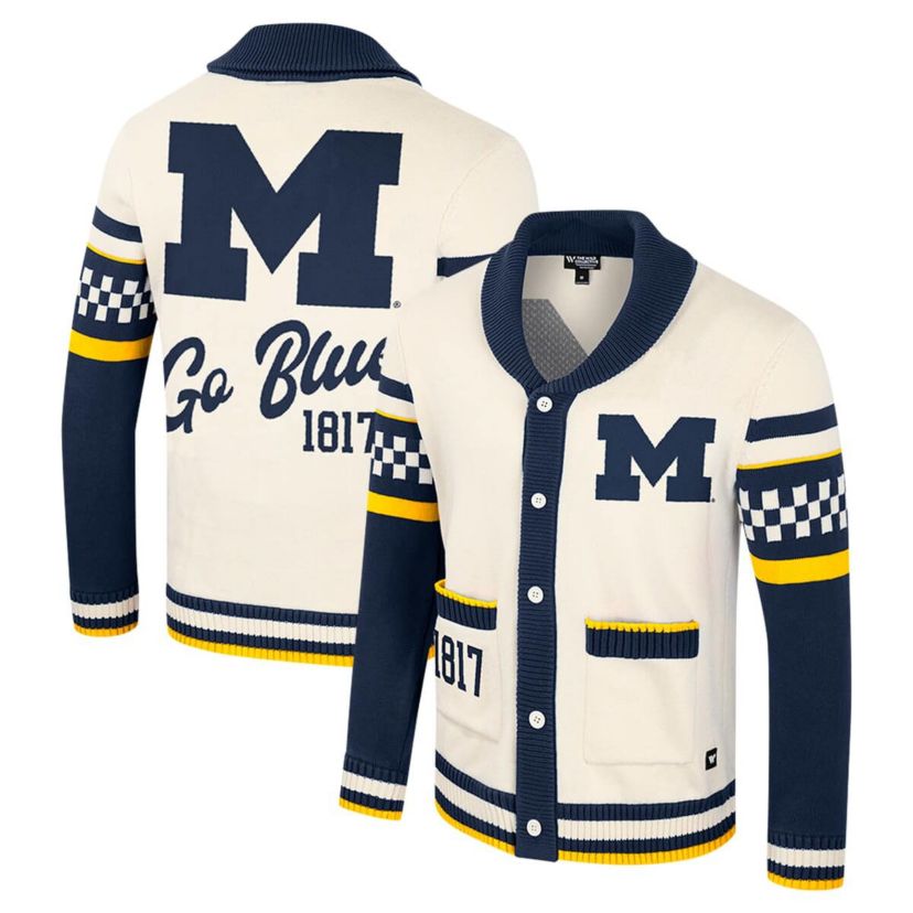 NCAA Michigan Wolverines Wild Collective Button-Up Jacquard Sweater