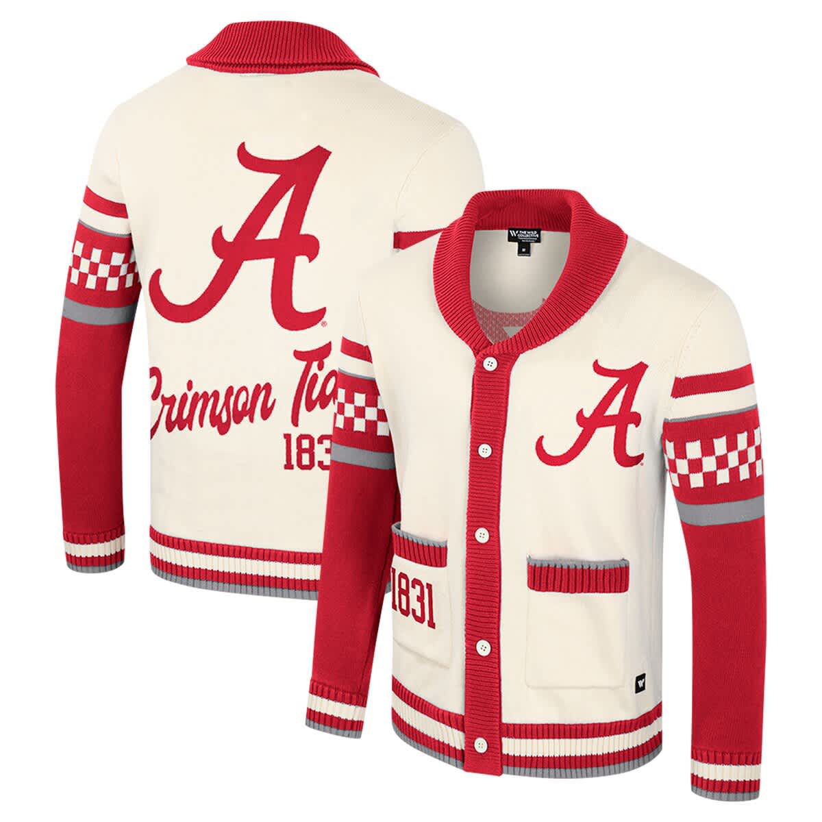 Alabama Crimson Tide NCAA Alabama Tide Wild Collective Button-Up Jacquard Sweater