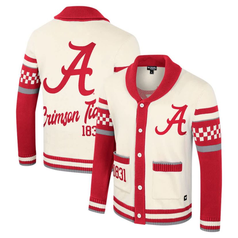 Alabama Crimson Tide NCAA Alabama Tide Wild Collective Button-Up Jacquard Sweater