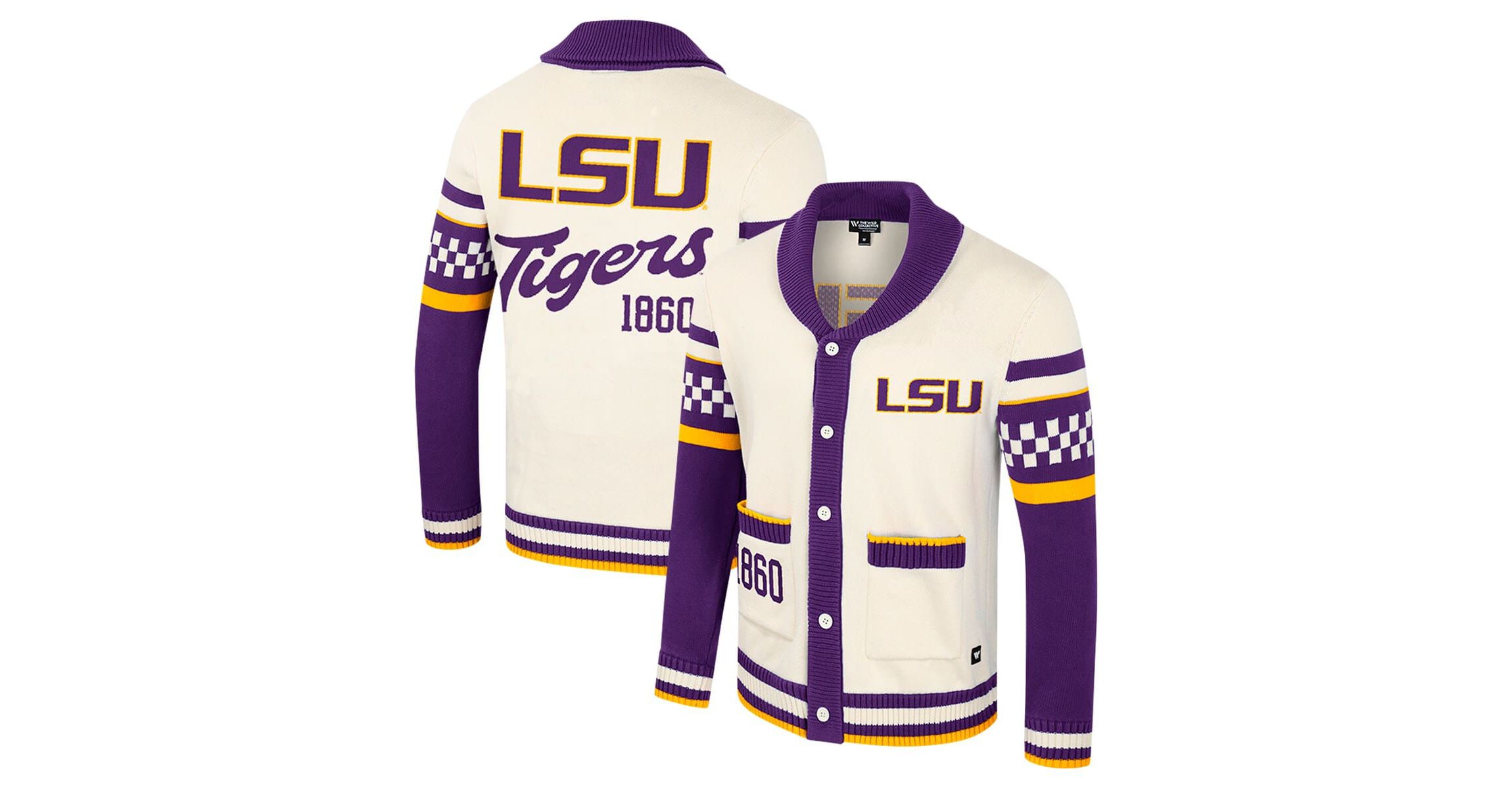 NCAA LSU Tigers Wild Collective Button-Up Jacquard Sweater