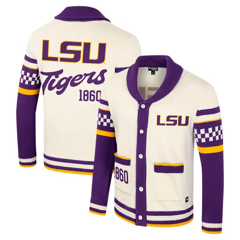 NCAA LSU Tigers Wild Collective Button-Up Jacquard Sweater
