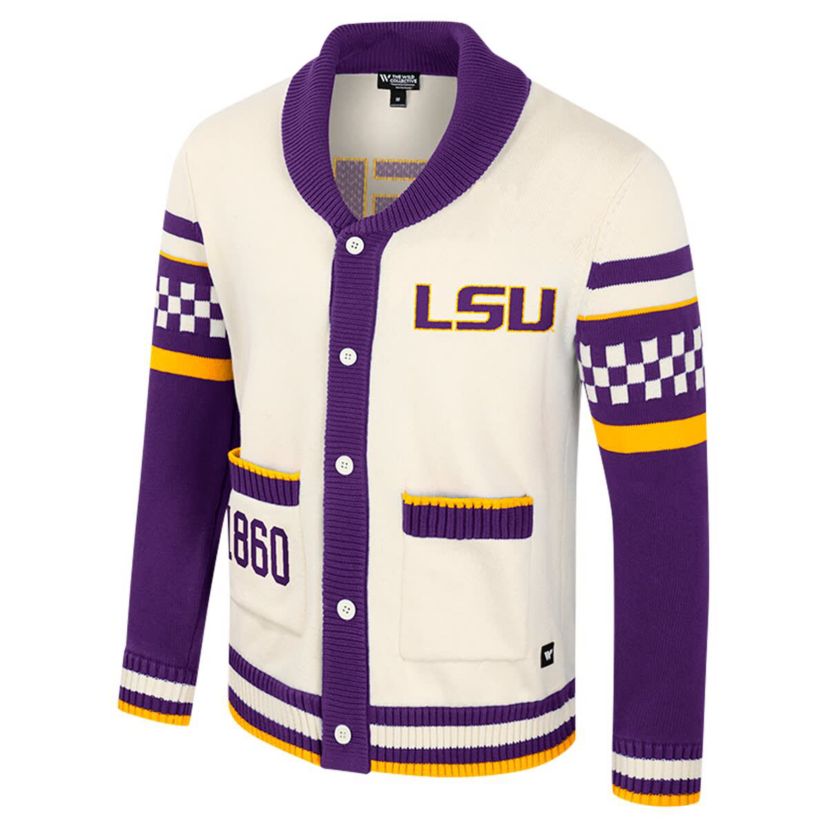 NCAA LSU Tigers Wild Collective Button-Up Jacquard Sweater