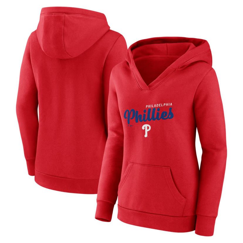 MLB Logo Athletic Philadelphia Phillies Logo Triumphant V-Neck Pullover Hoodie