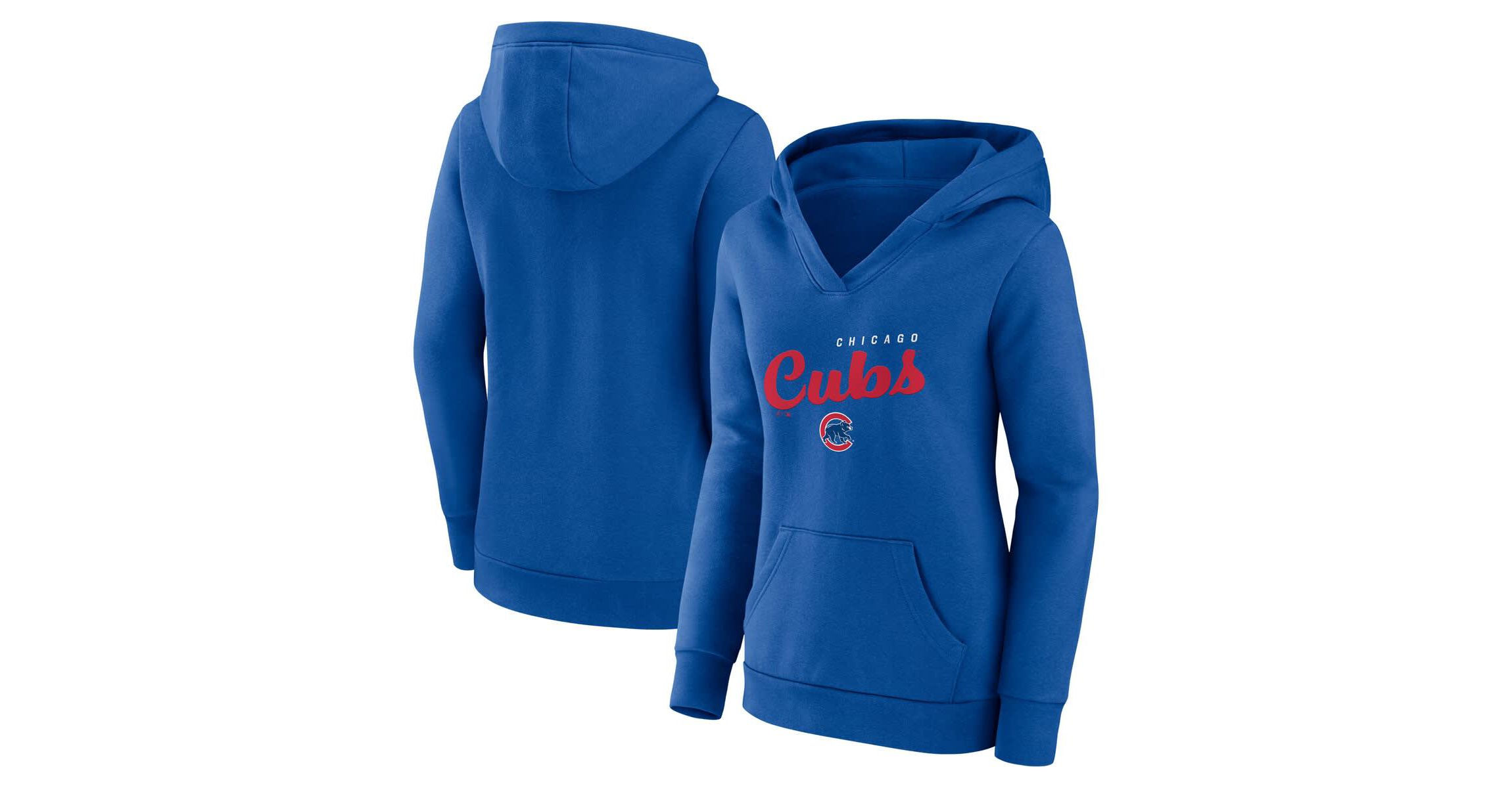 MLB Logo Athletic Chicago Cubs Logo Triumphant V-Neck Pullover Hoodie