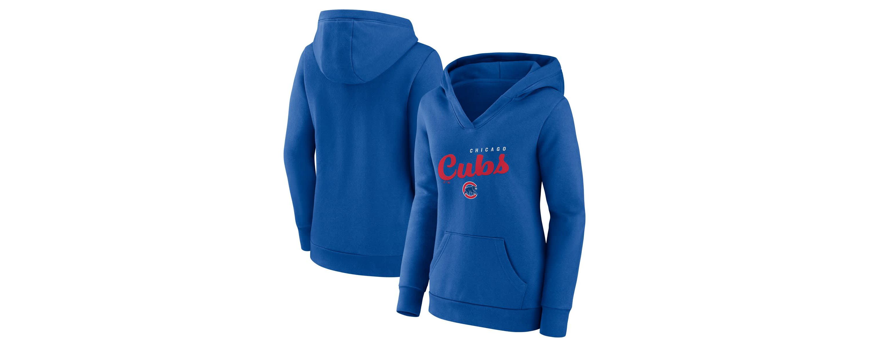 MLB Logo Athletic Chicago Cubs Logo Triumphant V-Neck Pullover Hoodie