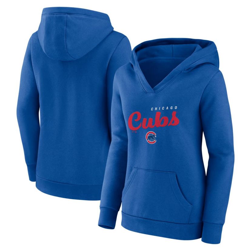 MLB Logo Athletic Chicago Cubs Logo Triumphant V-Neck Pullover Hoodie