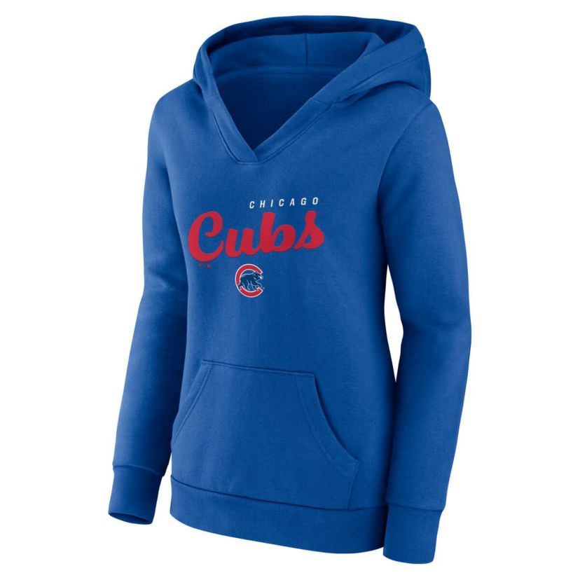 MLB Logo Athletic Chicago Cubs Logo Triumphant V-Neck Pullover Hoodie