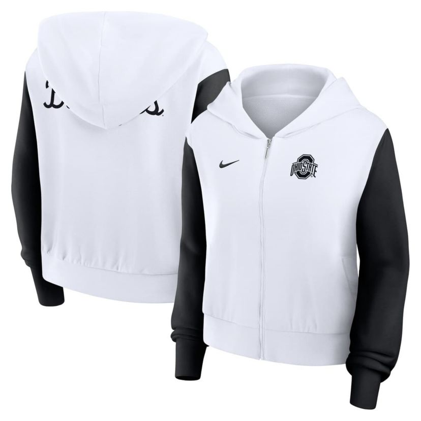NCAA Nike Ohio State Buckeyes Cropped Color-Block Script Full-Zip Hoodie