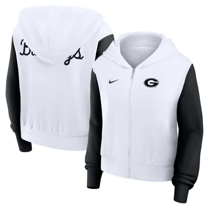 NCAA Nike Georgia Bulldogs Cropped Color-Block Script Full-Zip Hoodie