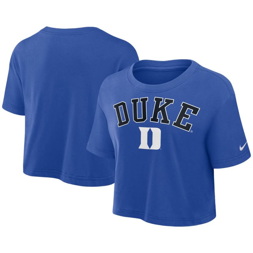 Duke Blue Devils NCAA Nike Duke Devils Athletic Prep Arch Dri-FIT Cropped T-Shirt
