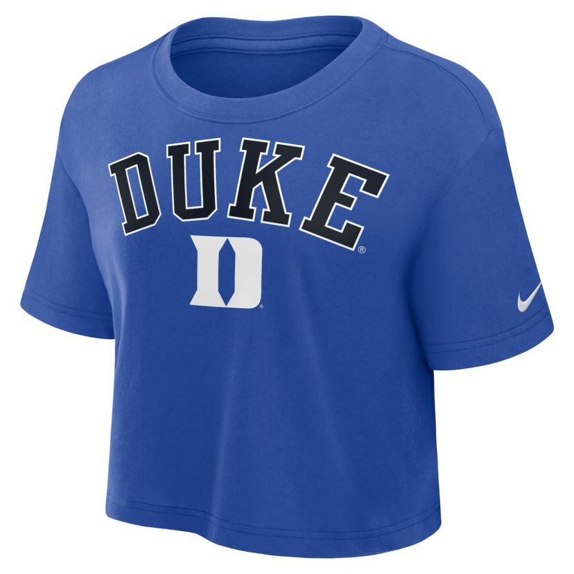 Duke Blue Devils NCAA Nike Duke Devils Athletic Prep Arch Dri-FIT Cropped T-Shirt