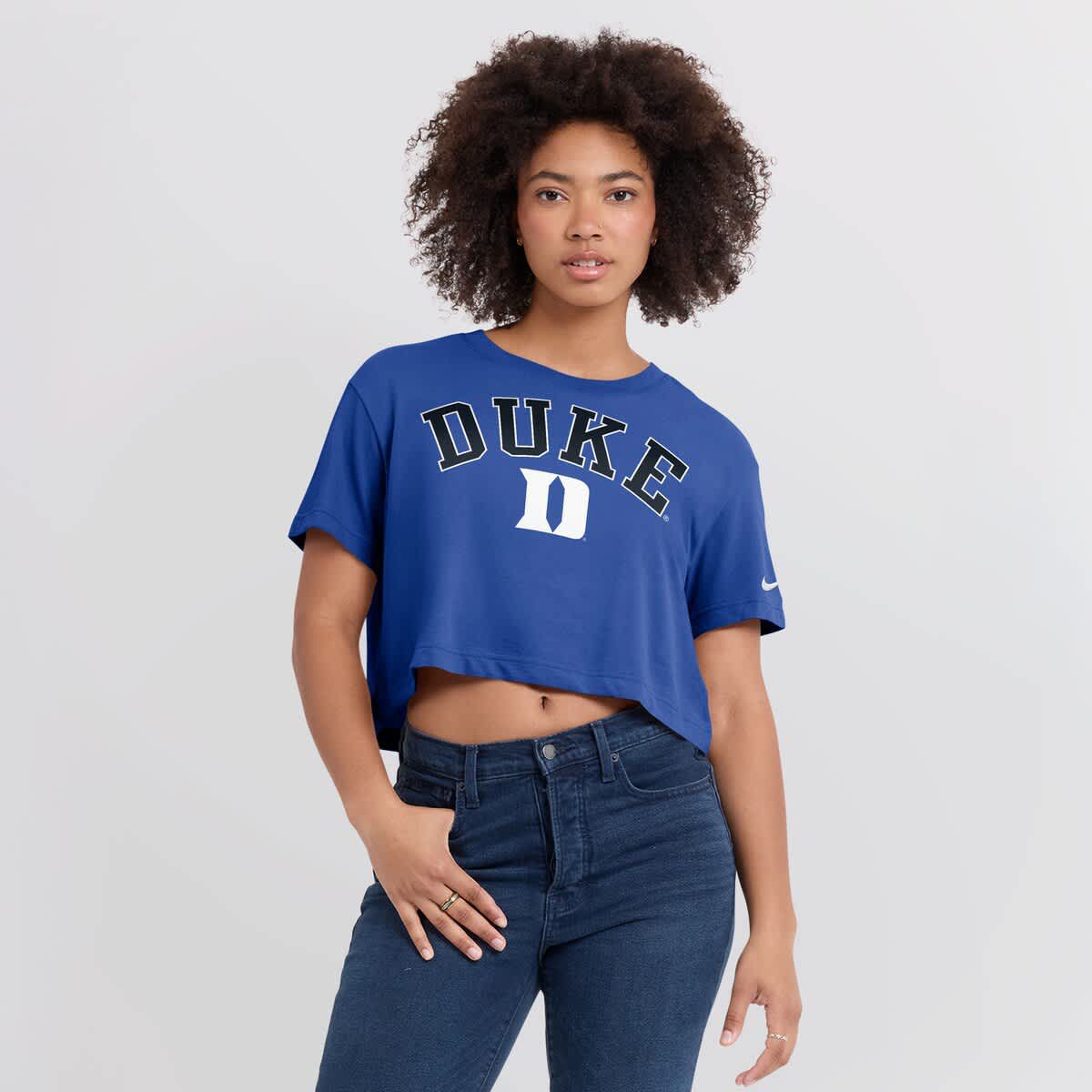 Duke Blue Devils NCAA Nike Duke Devils Athletic Prep Arch Dri-FIT Cropped T-Shirt