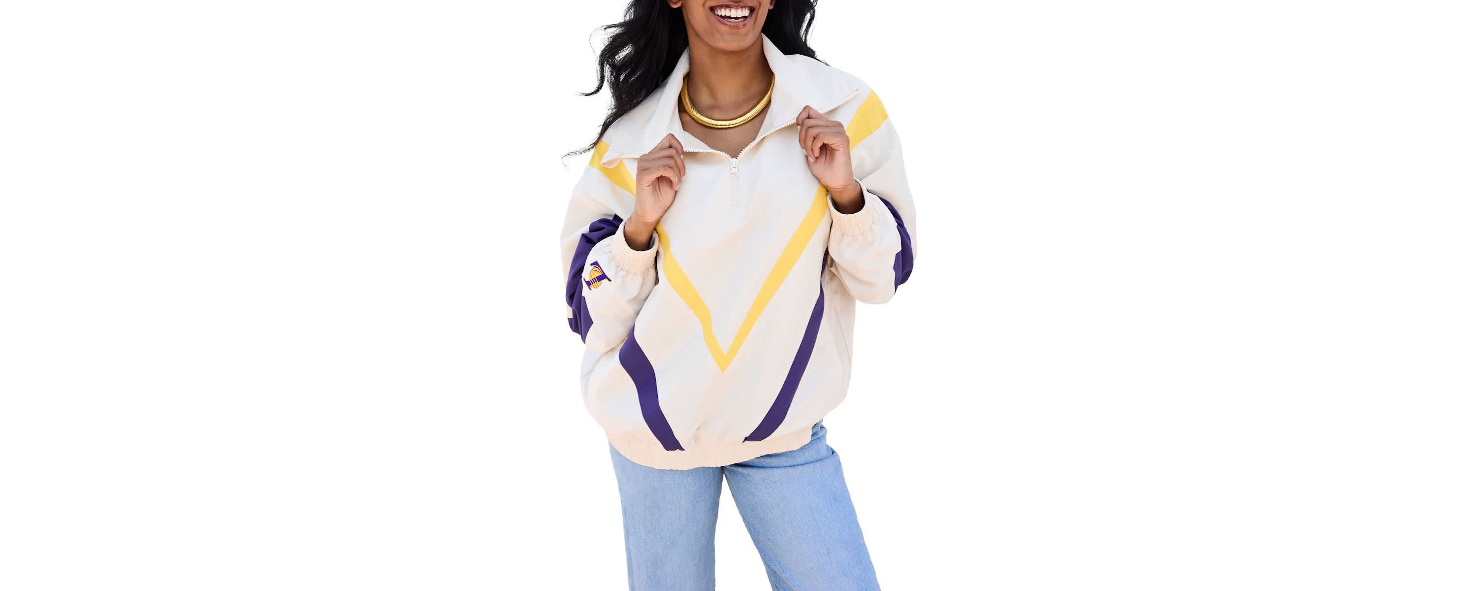 NBA Los Angeles Lakers Retro Chevron Ripstop Quarter-Zip Windbreaker Jacket