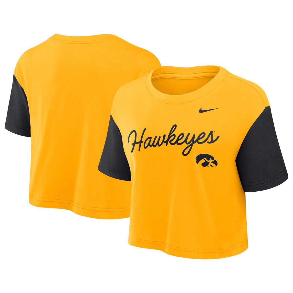 NCAA Nike Iowa Hawkeyes Color-Block Script Dri-FIT Cropped T-Shirt