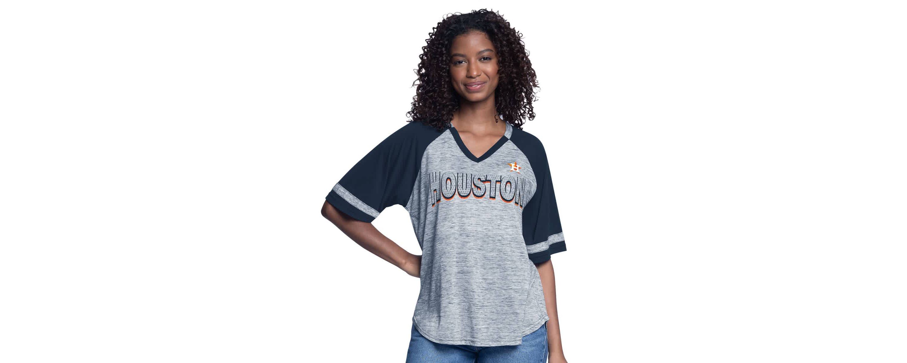 MLB Houston Astros Hall of Fame Raglan Oversized Half-Sleeve V-Neck Top