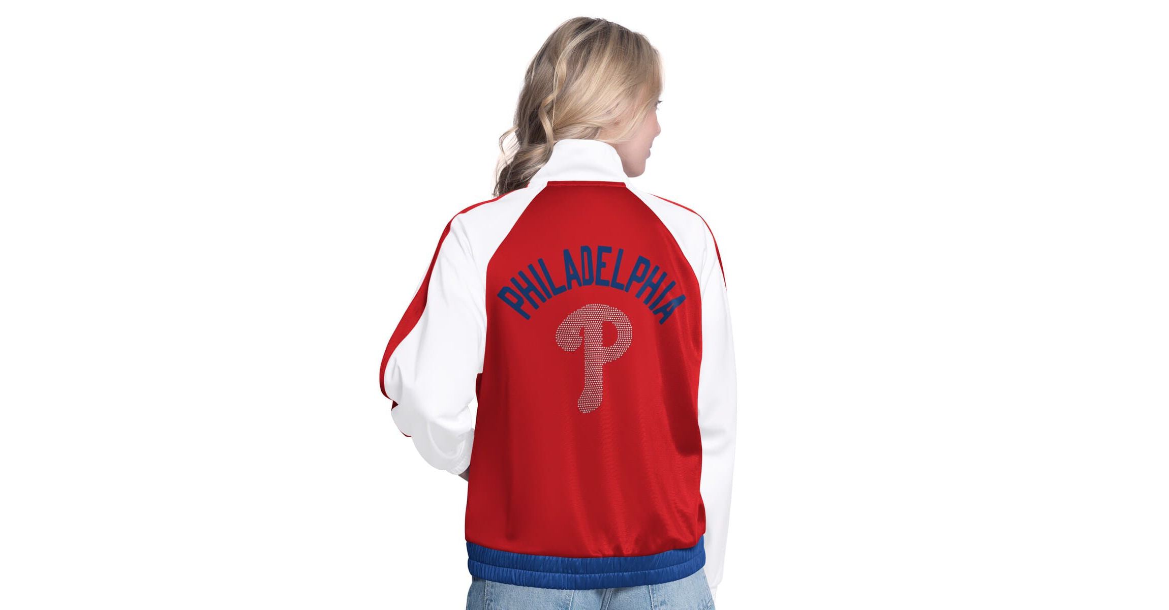 MLB White/Red Philadelphia Phillies Rally Rhinestone Raglan Full-Zip Track Jacket