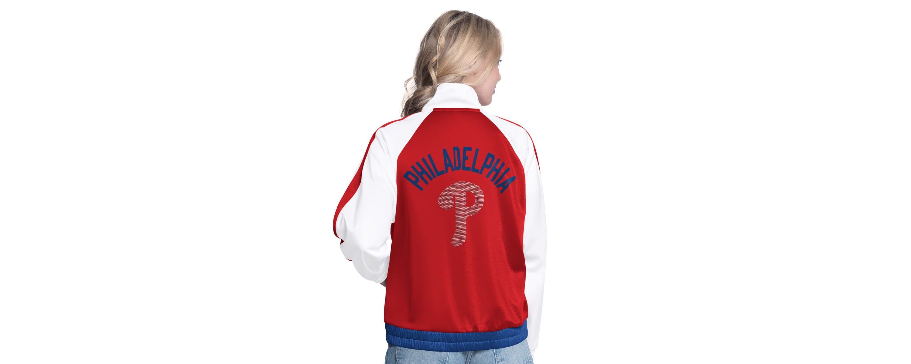 MLB White/Red Philadelphia Phillies Rally Rhinestone Raglan Full-Zip Track Jacket