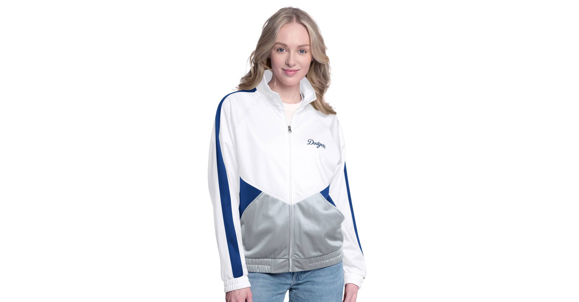 MLB White/Royal Los Angeles Dodgers Rally Rhinestone Raglan Full-Zip Track Jacket