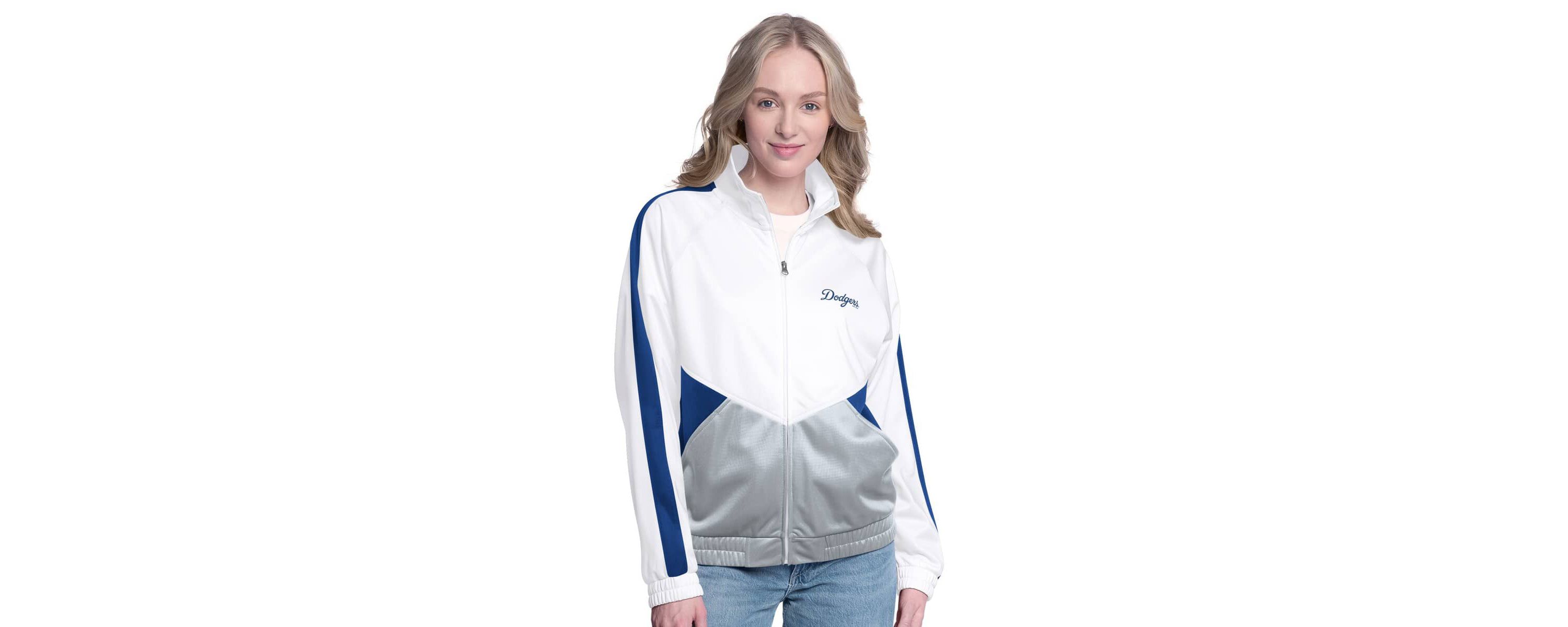 MLB White/Royal Los Angeles Dodgers Rally Rhinestone Raglan Full-Zip Track Jacket