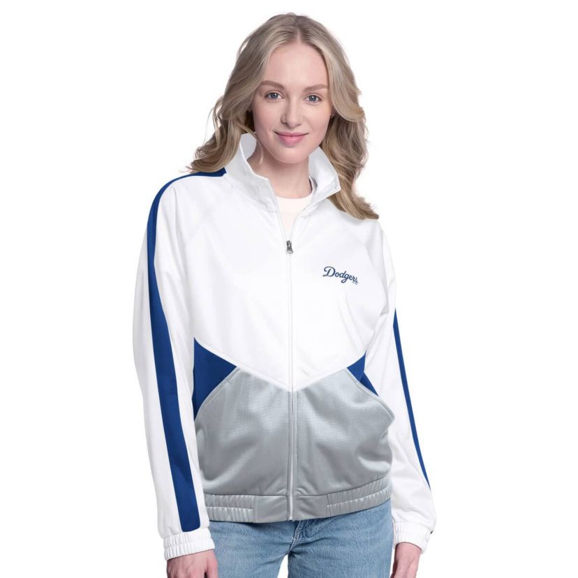 MLB White/Royal Los Angeles Dodgers Rally Rhinestone Raglan Full-Zip Track Jacket
