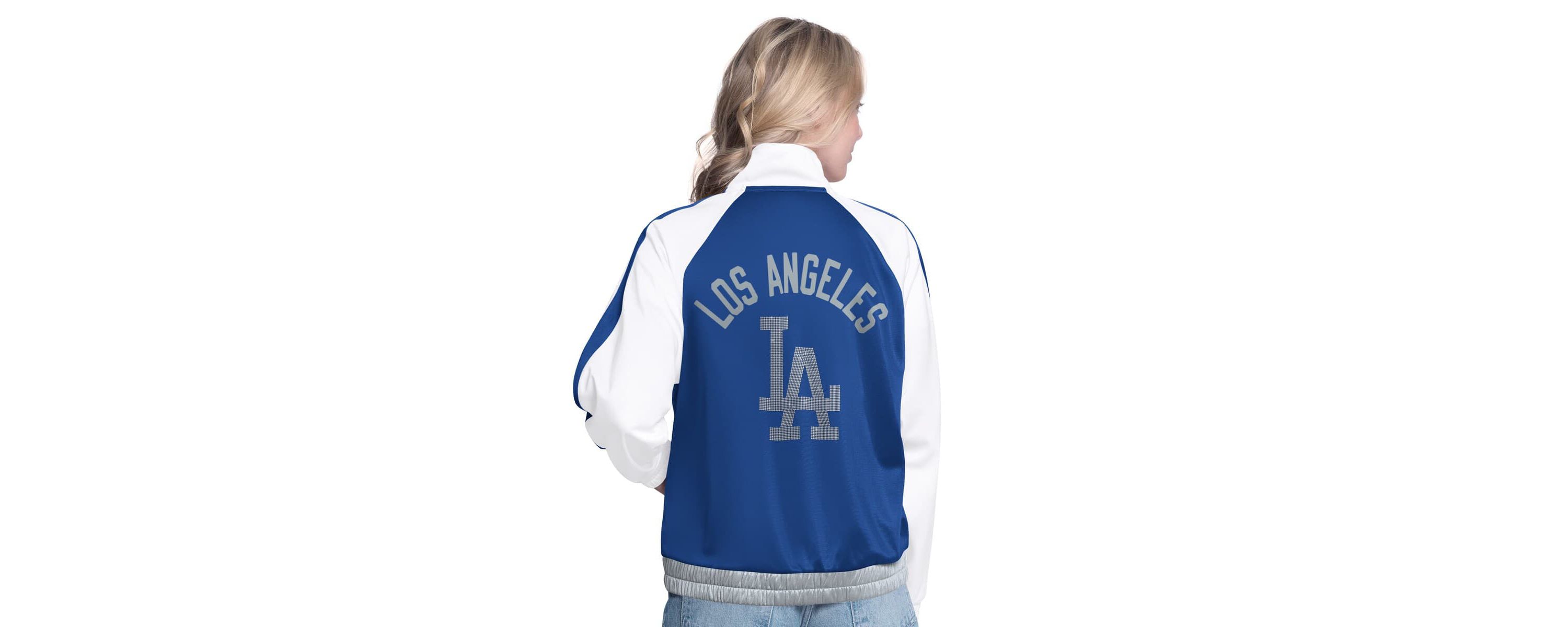 MLB White/Royal Los Angeles Dodgers Rally Rhinestone Raglan Full-Zip Track Jacket