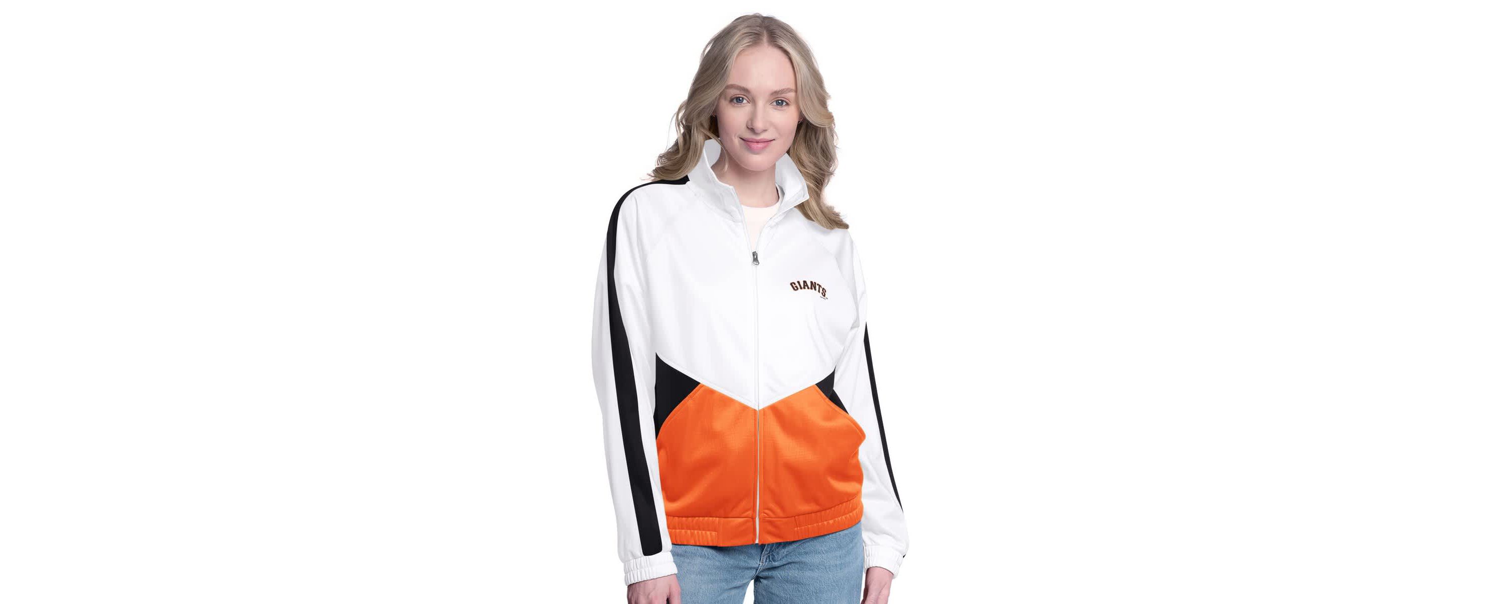 MLB White/Black San Francisco Giants Rally Rhinestone Raglan Full-Zip Track Jacket