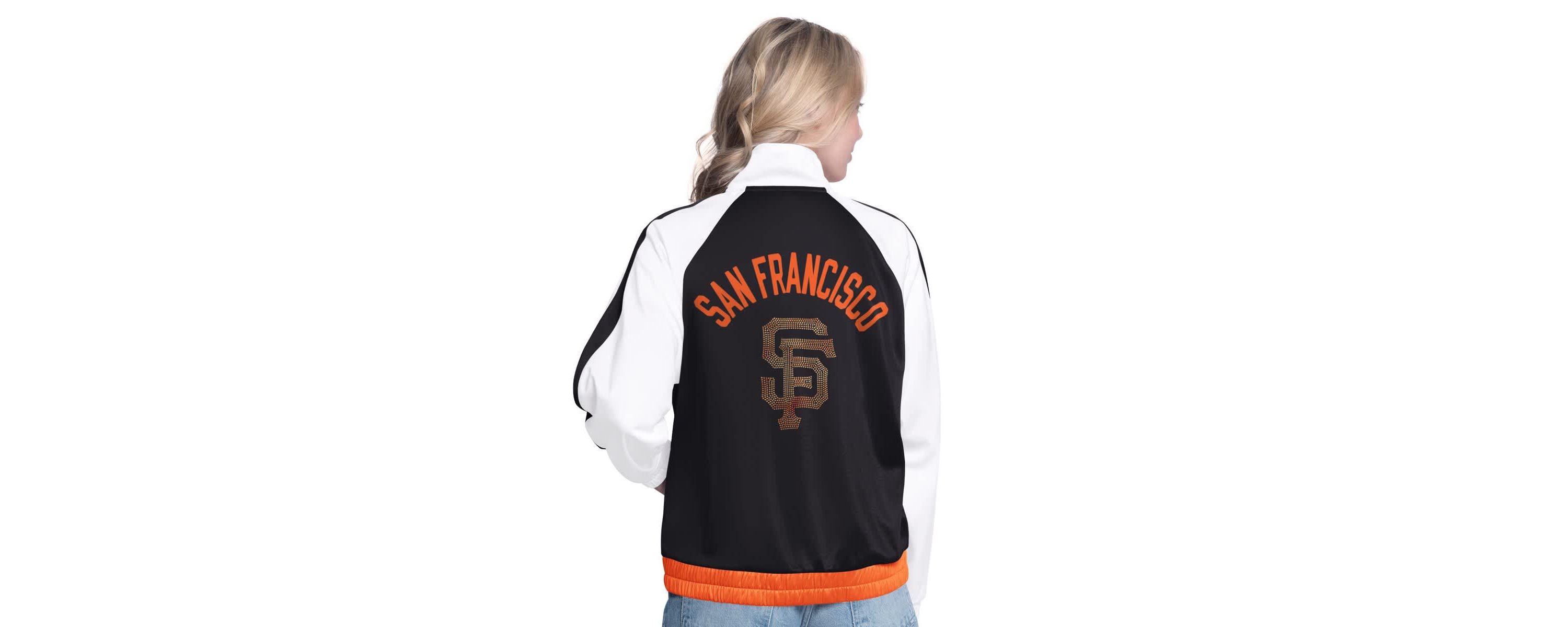 MLB White/Black San Francisco Giants Rally Rhinestone Raglan Full-Zip Track Jacket