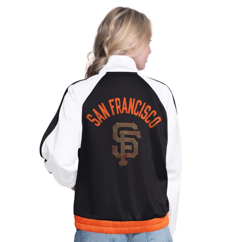 MLB White/Black San Francisco Giants Rally Rhinestone Raglan Full-Zip Track Jacket
