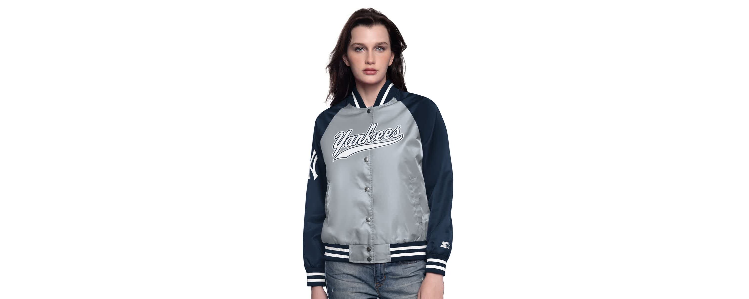 MLB Gray/Navy New York Yankees Home Run Full-Snap Varsity Jacket