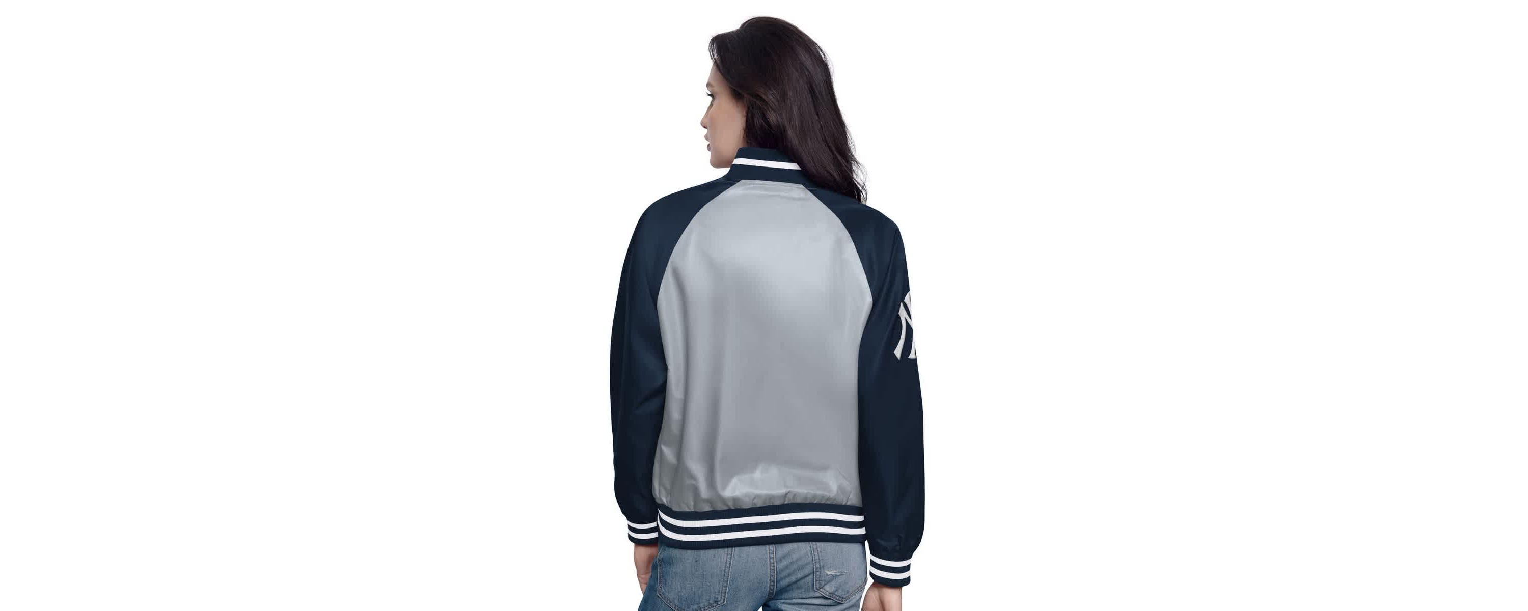 MLB Gray/Navy New York Yankees Home Run Full-Snap Varsity Jacket