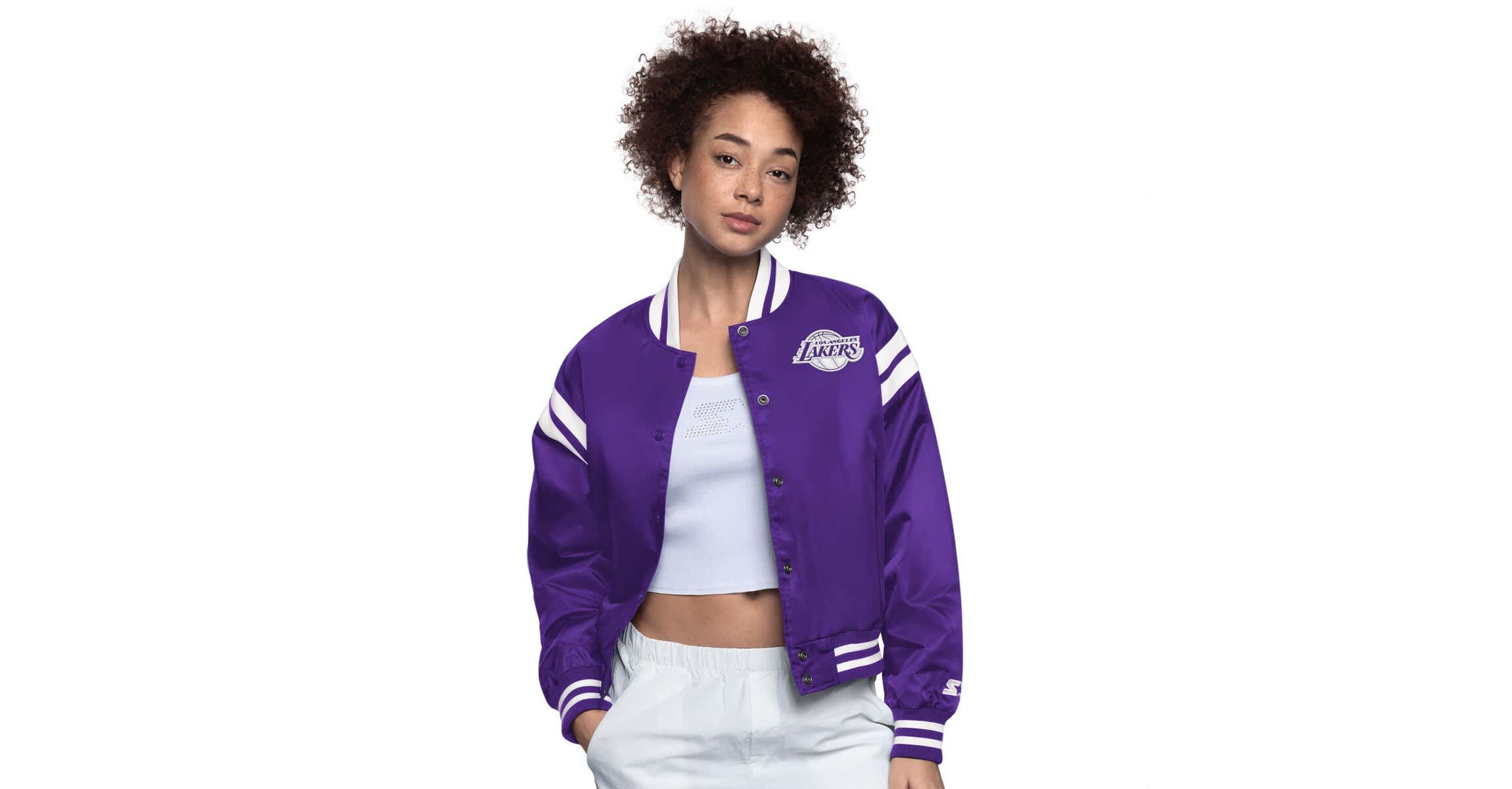 NBA Purple/White Los Angeles Lakers Full Count Satin Full-Snap Varsity Jacket