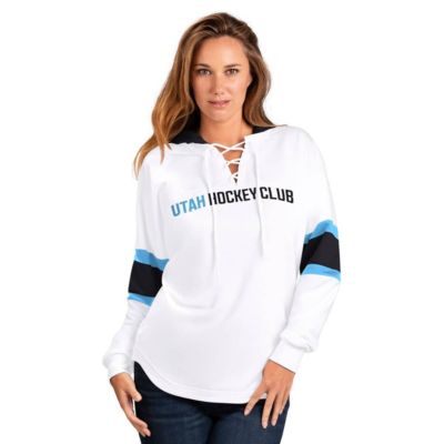 G-III 4Her by Carl Banks NHL Utah Hockey Club Goal Zone Long Sleeve Lace-Up Hoodie T-Shirt, White, Small