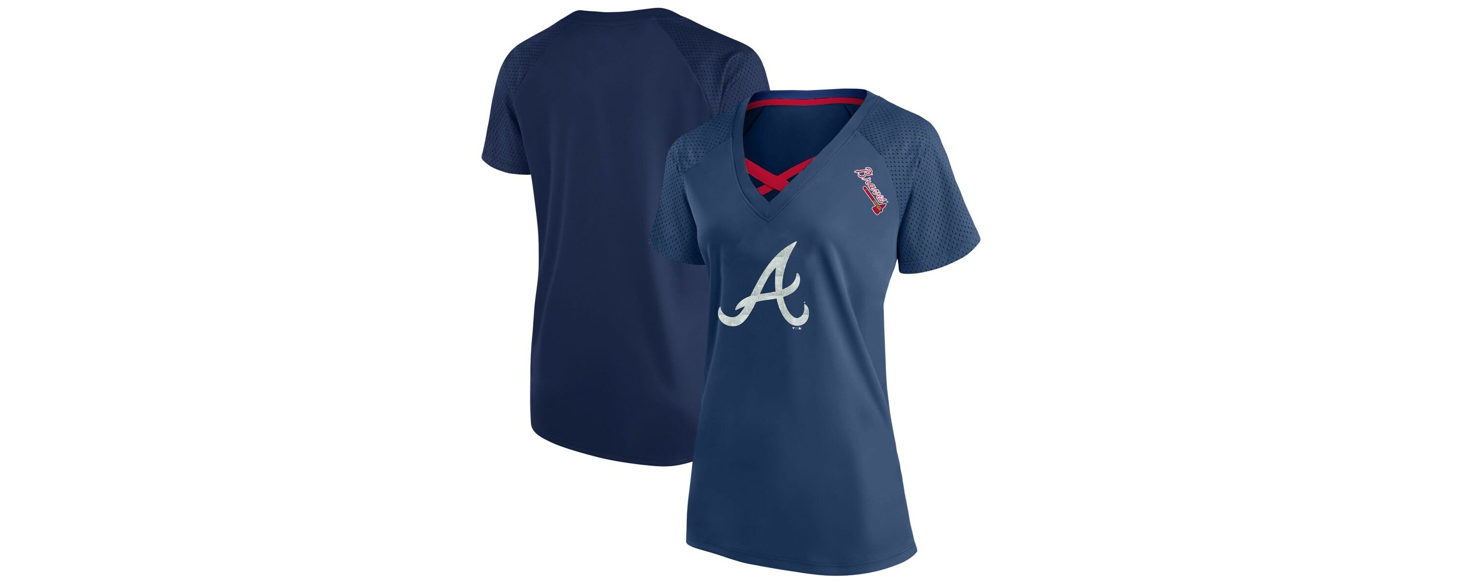 MLB Atlanta Braves Plus Size Glitter Raglan V-Neck T-Shirt