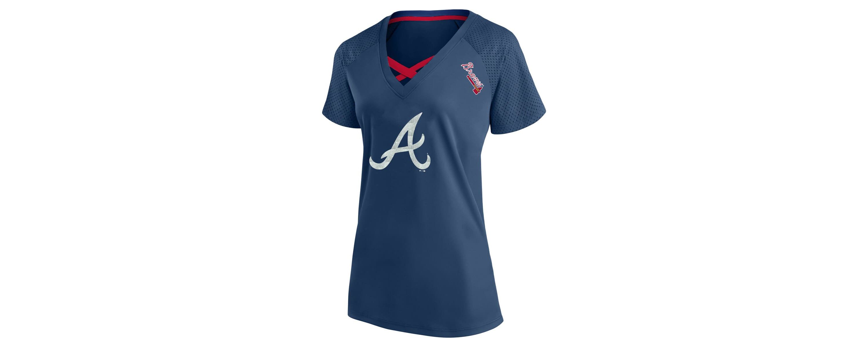 MLB Atlanta Braves Plus Size Glitter Raglan V-Neck T-Shirt