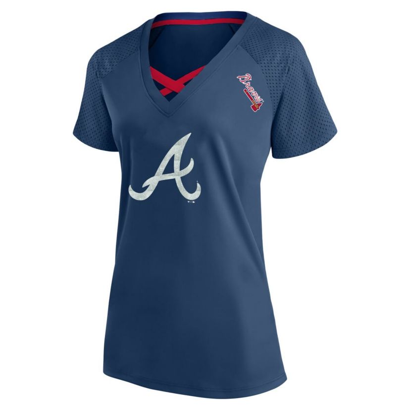 MLB Atlanta Braves Plus Size Glitter Raglan V-Neck T-Shirt