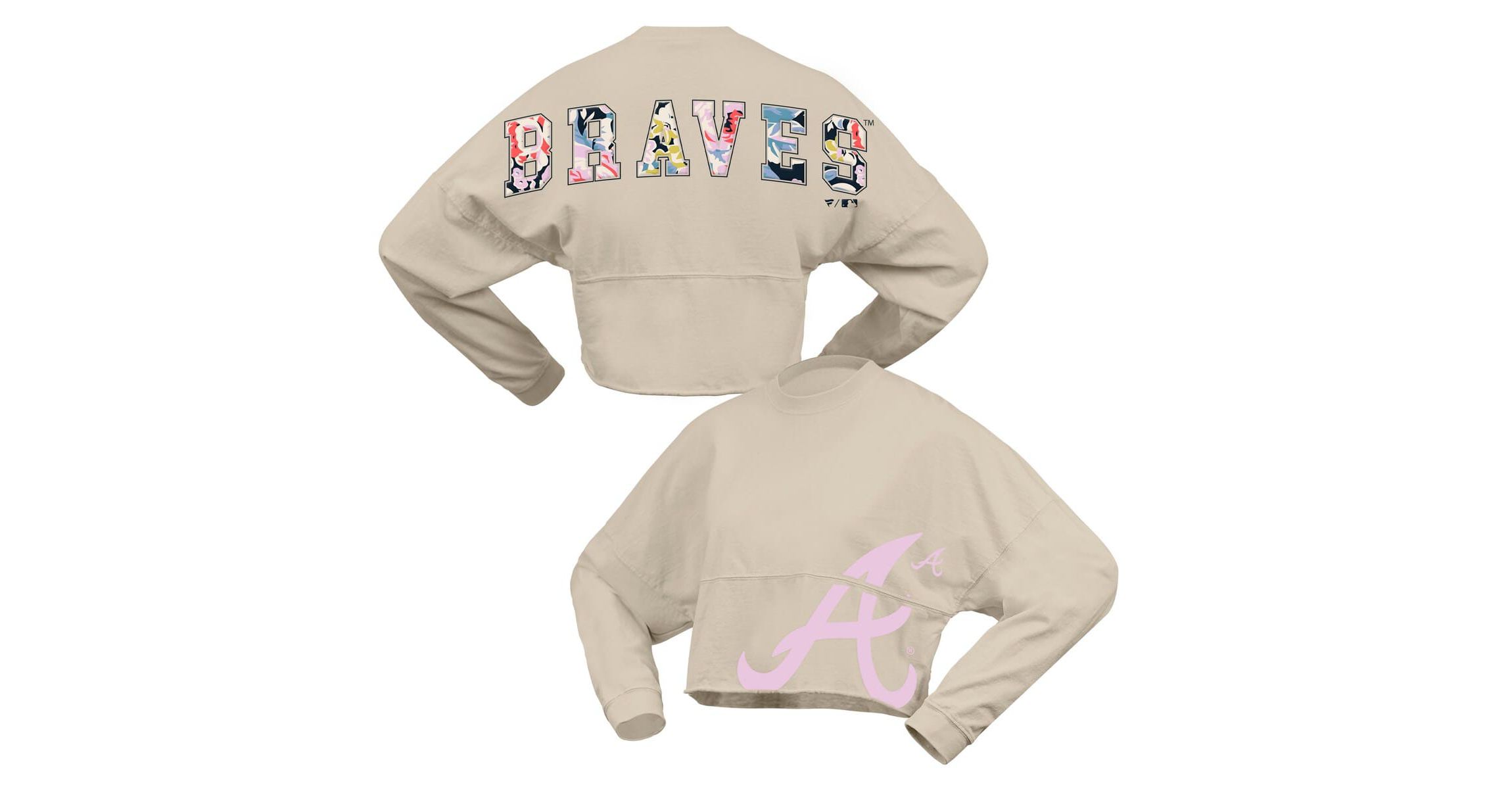 MLB Fanatics Atlanta Braves Floral Preppy Cropped Long Sleeve T-Shirt