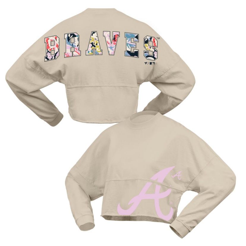 MLB Fanatics Atlanta Braves Floral Preppy Cropped Long Sleeve T-Shirt