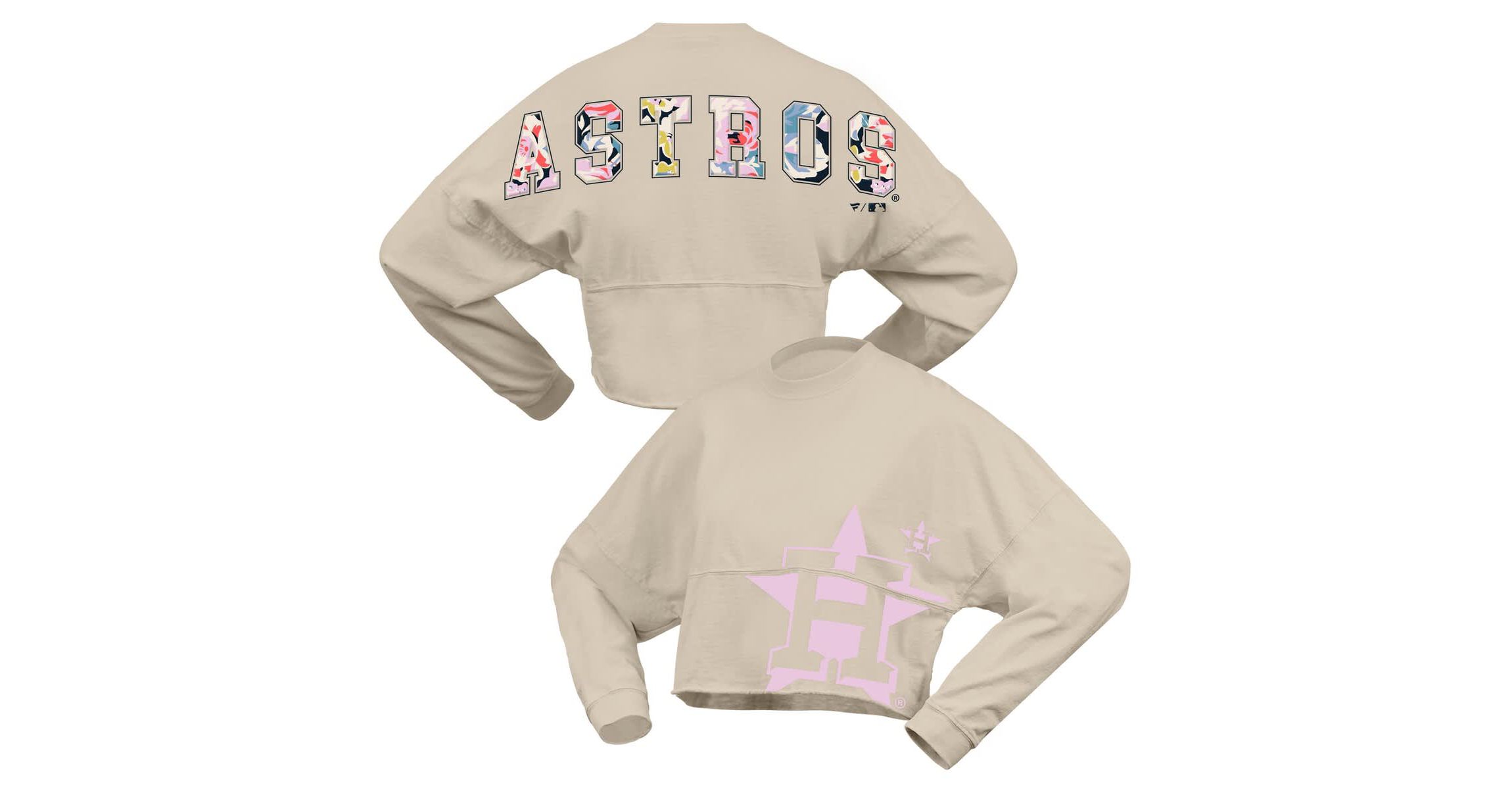 MLB Fanatics Houston Astros Floral Preppy Cropped Long Sleeve T-Shirt
