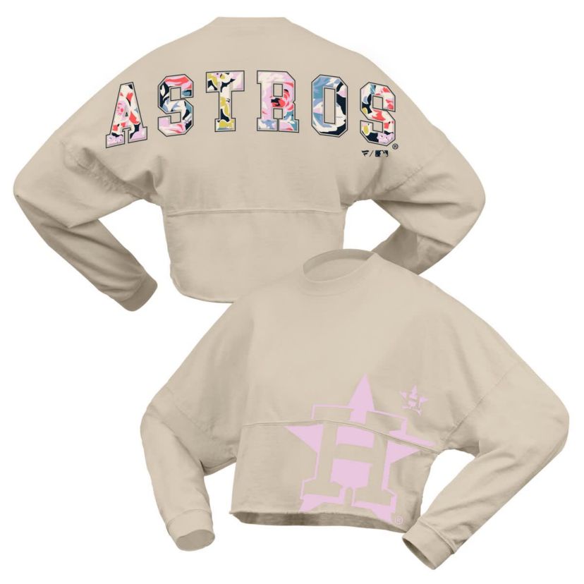 MLB Fanatics Houston Astros Floral Preppy Cropped Long Sleeve T-Shirt