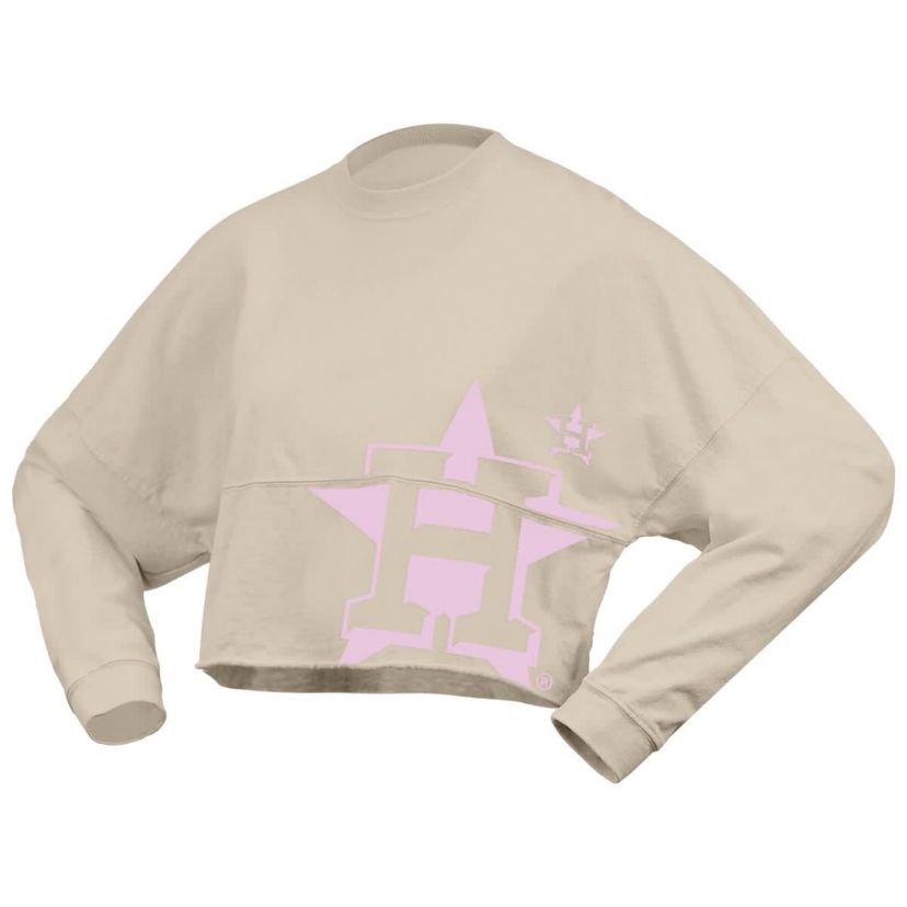 MLB Fanatics Houston Astros Floral Preppy Cropped Long Sleeve T-Shirt