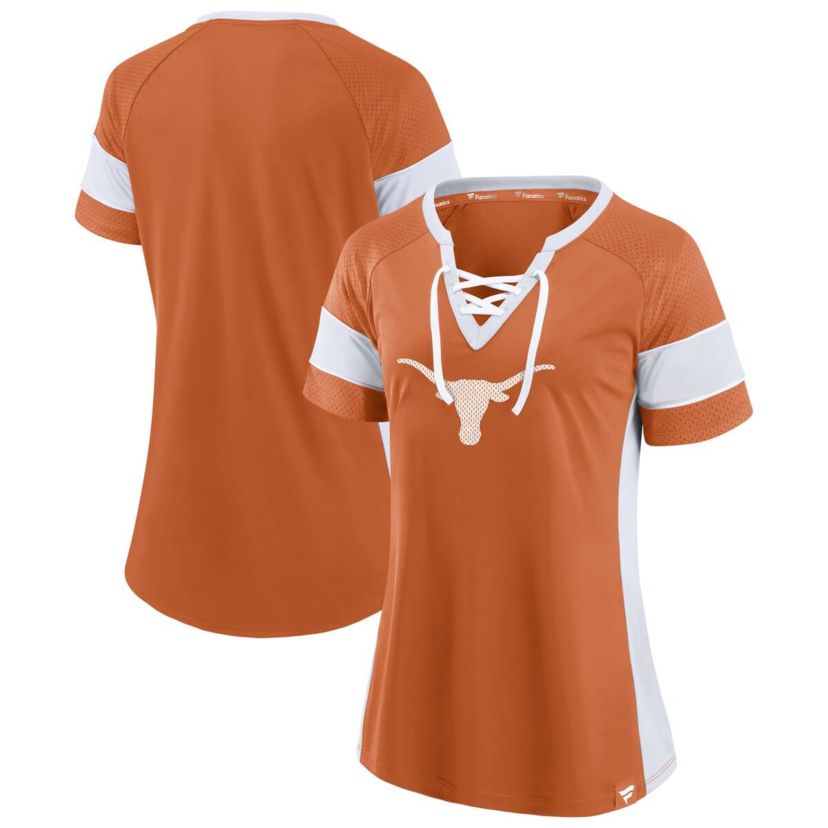 NCAA Fanatics Texas Texas Longhorns Unmasked Hero Block Party Athena Lace-Up Top