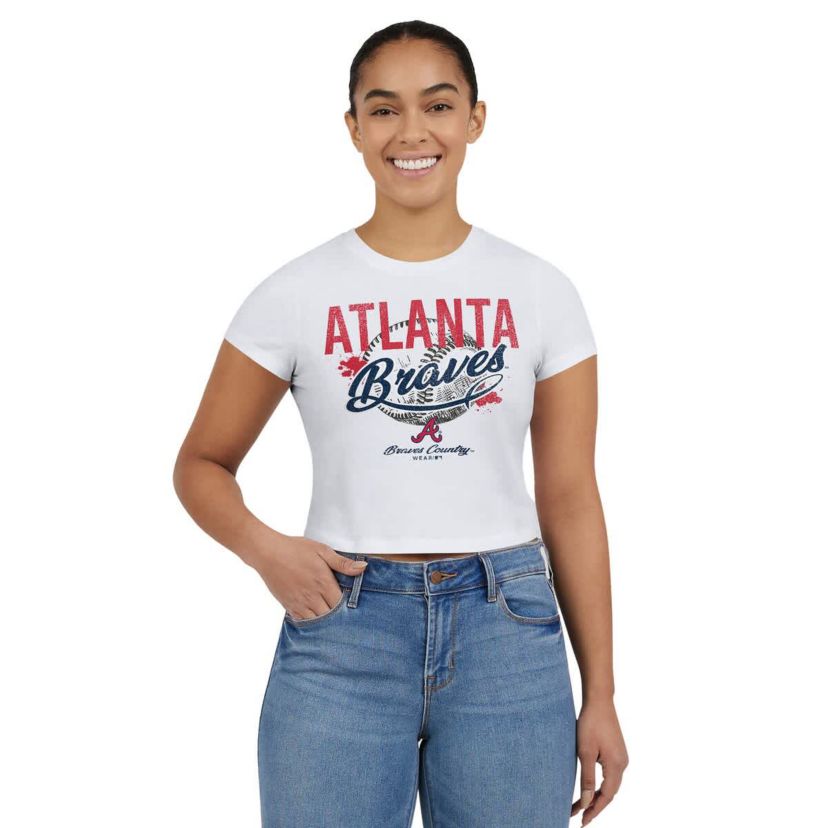 MLB Atlanta Braves Distressed Cropped Baby T-Shirt